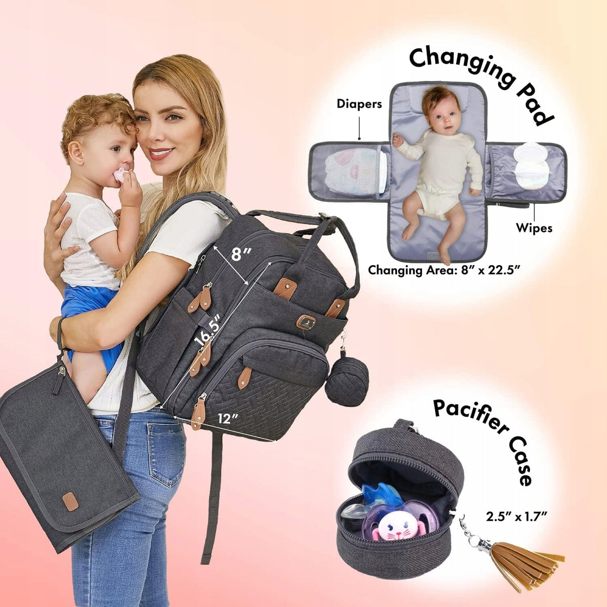 DIKASLON sac à dos pour poussette avec accessoires