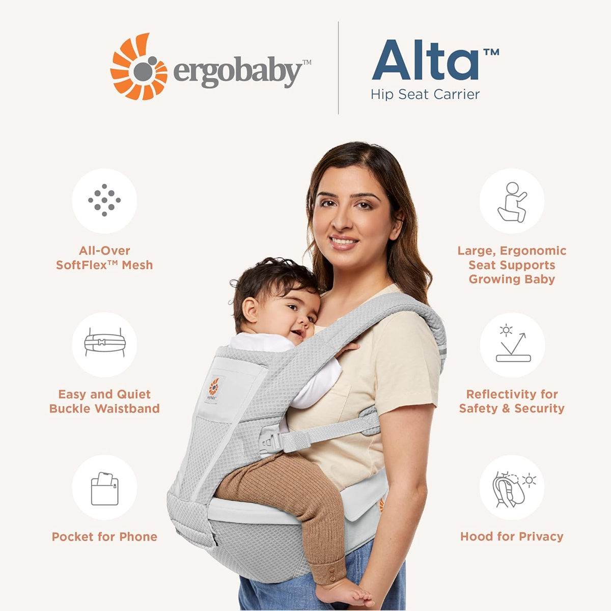 ERGOBABY ALTA csípőüléses hordozó 5,5–20 kg