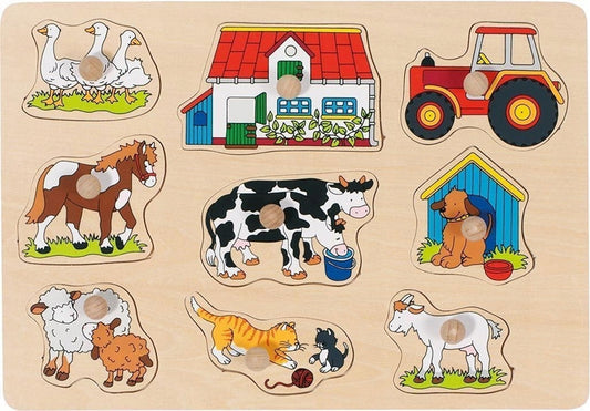GOKI drewniane puzzle wtykowe 9 elementów 20,3 x 29,9 cm FARMA