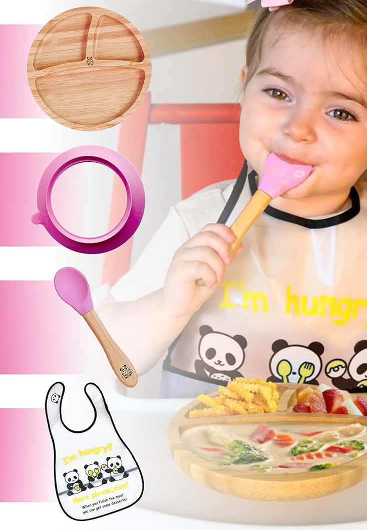 BABYLOVIT bambusowy talerzyk z przyssawką + łyżka i śliniak