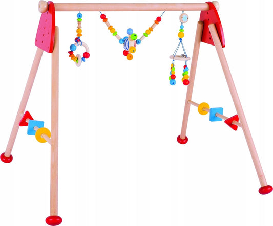 HEIMESS Baby Gym drewniany sensoryczny mini trapez, kolorowy drewniany stojak do chwytania dla niemowląt