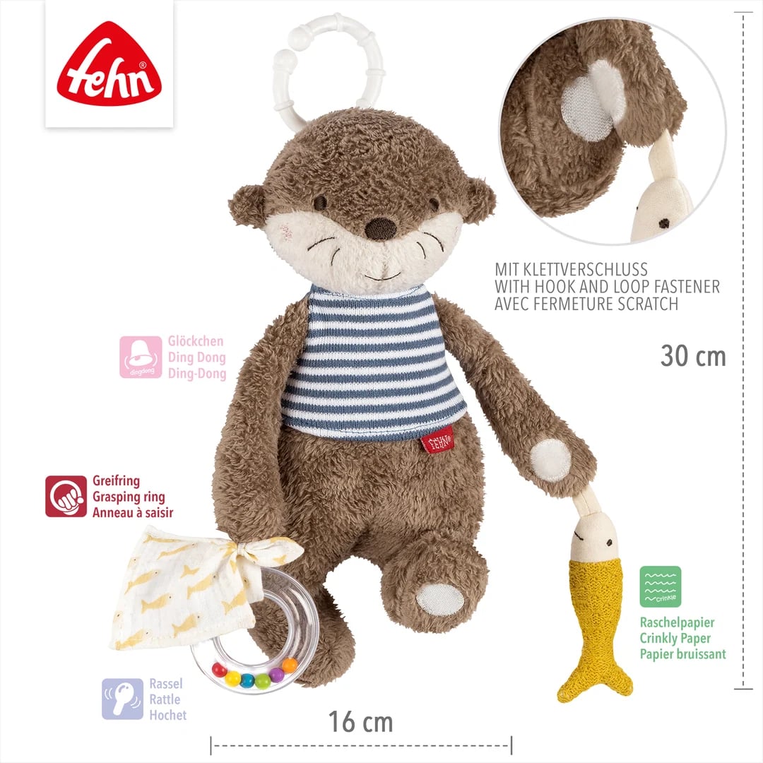 Grafika poglądowa wydry z wiszącymi elementami, liniami wymiarowymi i zbliżeniem na łapkę.