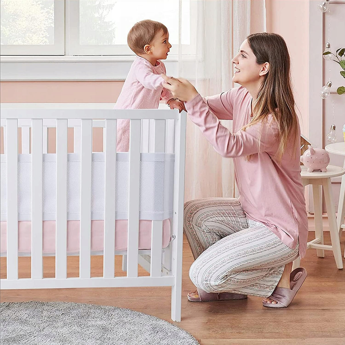 OCHRANIACZ do łóżeczka SIATECZKA 340x30 + 160x30, siatkowa osłona do łóżeczka dziecięcego, biała