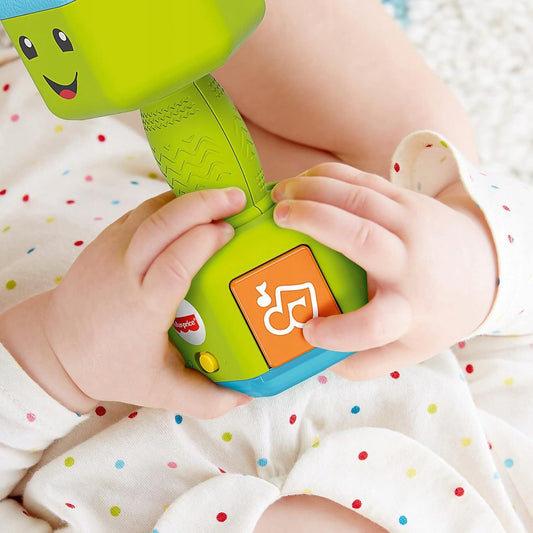 FISHER-PRICE interaktywny hantel grzechotka dźwięki światło J. NIEMIECKI