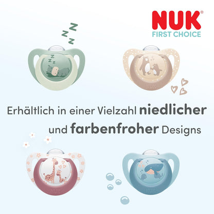 NUK First Choice smoczek uspokajający silikonowy x2 0-6m z uroczymi, kolorowymi wzorami