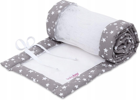 BABYBAY ochraniacz do łóżeczka 168x24cm, przewiewny szary ochraniacz siatkowy ze wzorem gwiazdek