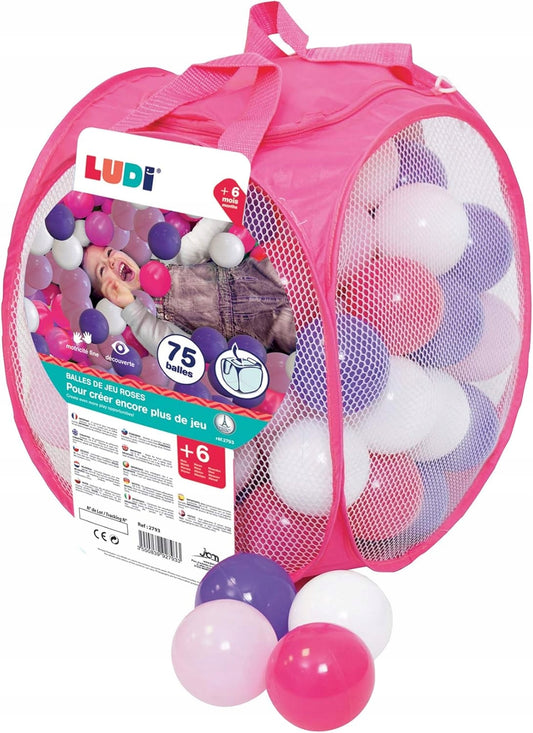 LUDI piłki do suchego basenu 75szt. różowe piłki do basenu suchego dla dzieci 0+ w siatce