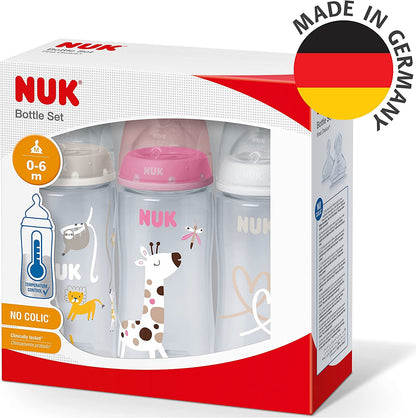 NUK No Colic zestaw butelek 3x 300 ml 0-6 z Niemiec, bez BPA, antykolkowe