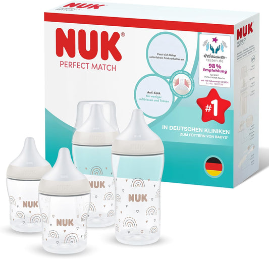 NUK Perfect Match butelki antykolkowe 150/260 ml 3m+ z systemem antykolkowym i Temperature Control, 4 szt.