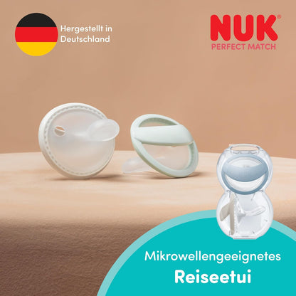 NUK Perfect Match smoczki 0-6 mies. 2 szt. beżowy/czerwony, smoczki uspokajające z etui podróżnym