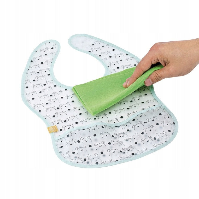 LASSIG hagesmæk i plast med velcro og lomme 6-24 mdr.