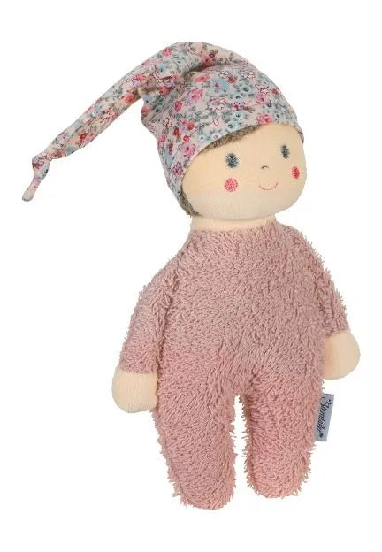 STERNTALER pluszowa lalka Ida 22 cm "N, miękka lalka z frotte dla niemowląt, różowa, z grzechotką i kwiatową czapką