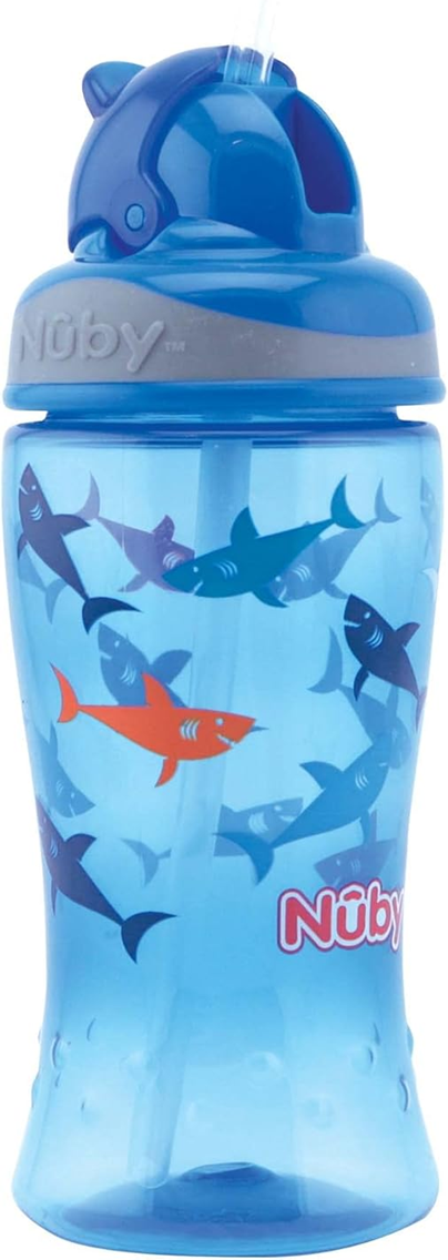 NUBY Flip-it Cup tudkop med sugerør 12 m+ 360 ml HAI