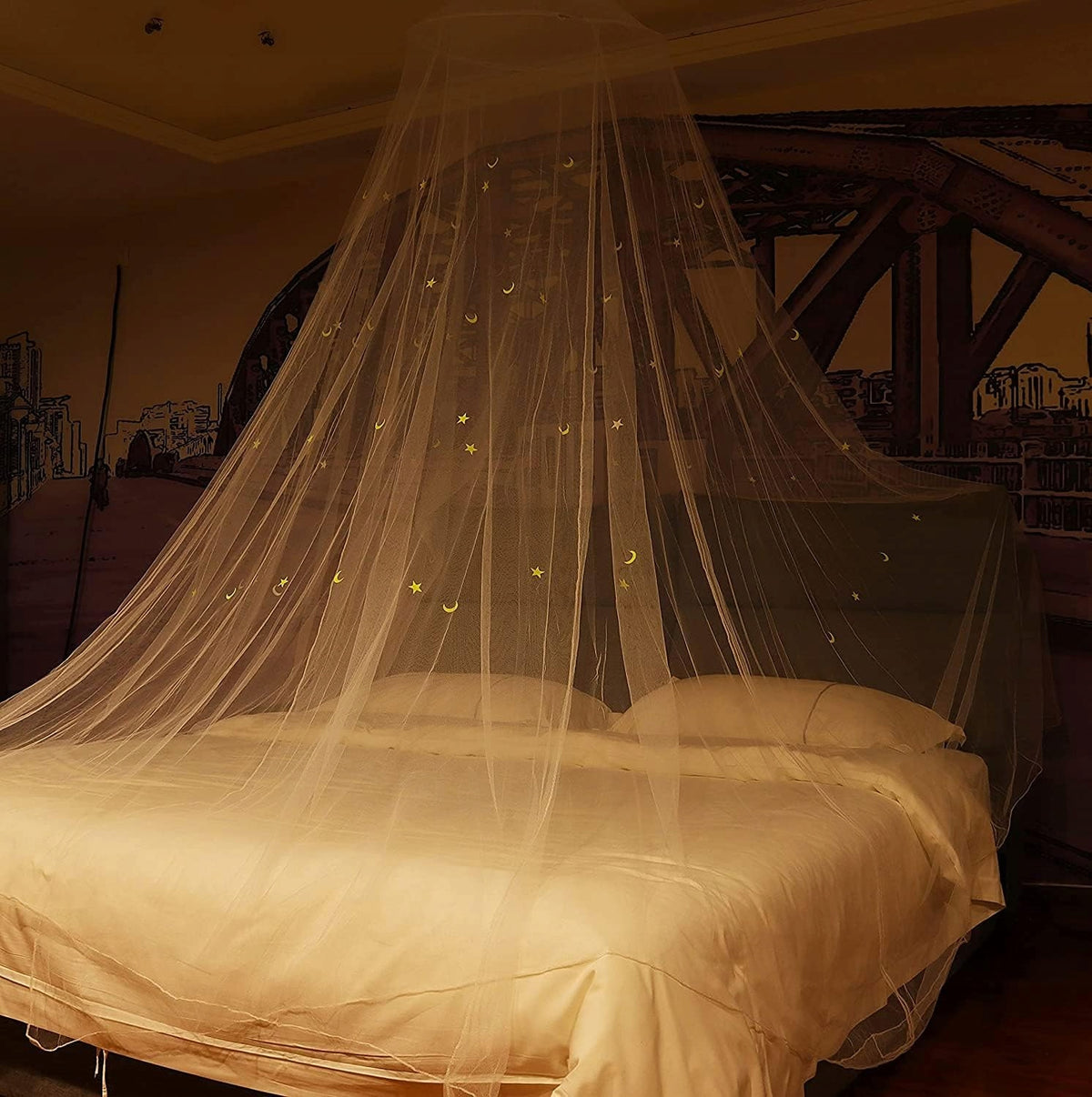 GLOW BED moustiquaire pour lit bébé, baldaquin avec étoiles fluorescentes