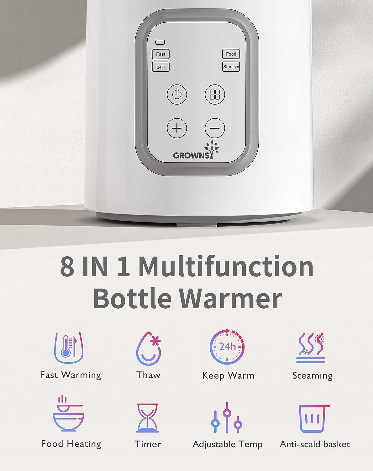 GROWNSY 8-in-1 sterilisator en flessenwarmer