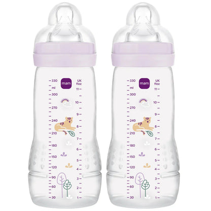 MAM Easy Active zestaw butelek 2x 330 ml 4 m+ smoczek 3 TYGRYS, dwie butelki dla niemowląt