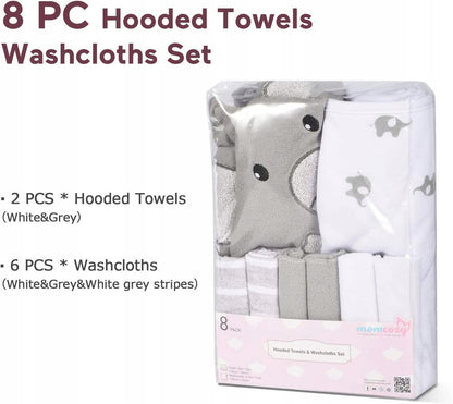 MOMCOZY kapucnis törölköző x2 76x76 +6 24x24 mosdókendők