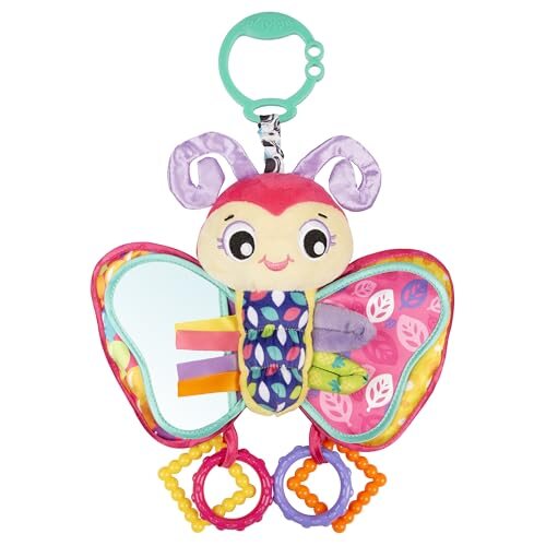 Playgro Blossom Butterfly zawieszka zabawka sensoryczna – kolorowa zawieszka z lusterkiem, grzechotkami i metkami dla niemowląt