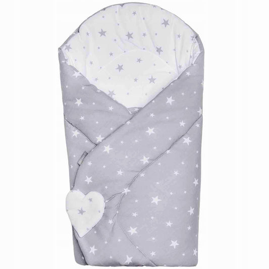 SEVIRA KIDS rożek becik 80 x 80 cm dwustronny szaro-biały w gwiazdki, becik Minky dla dziecka