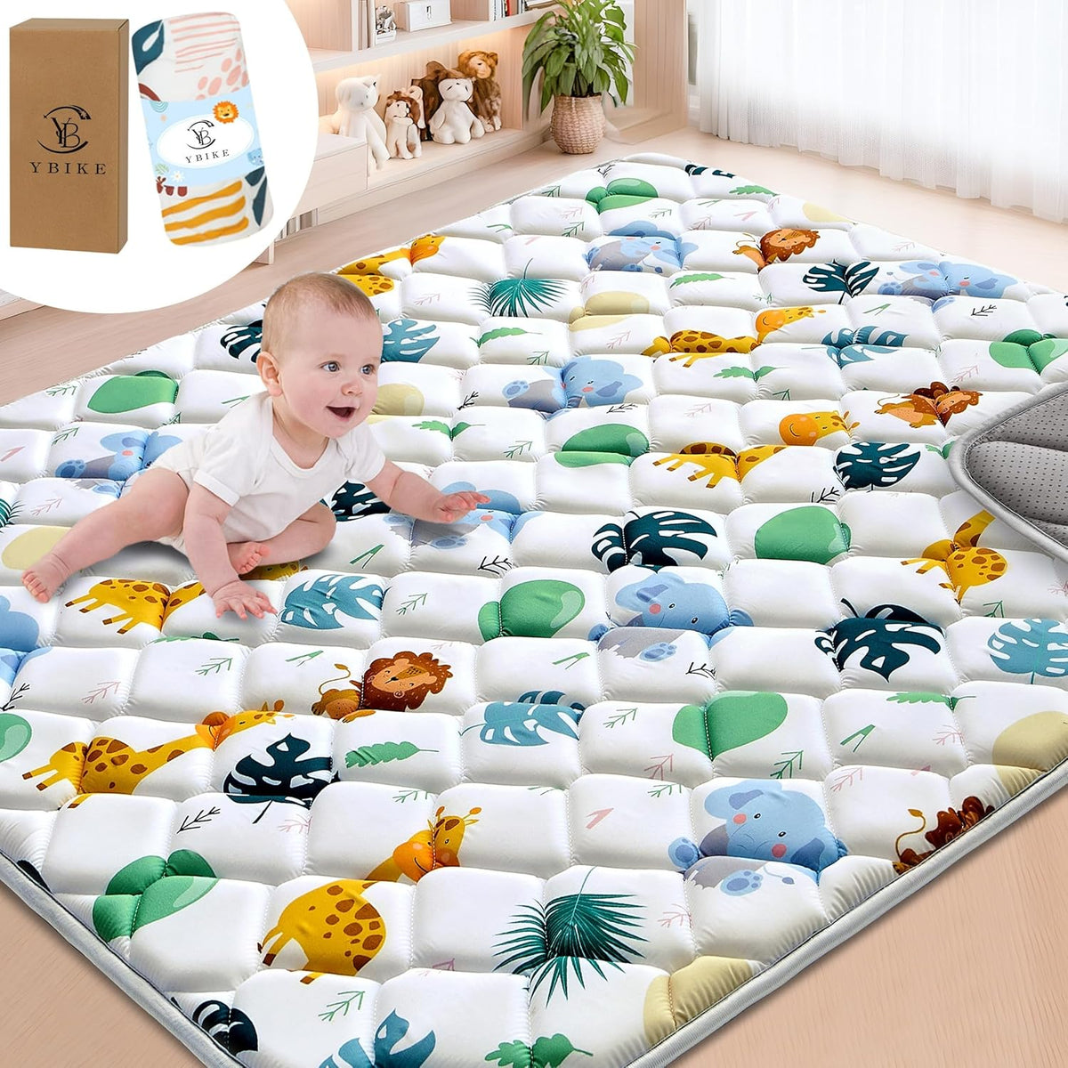 Baby play mat with non-slip underside, 180x150