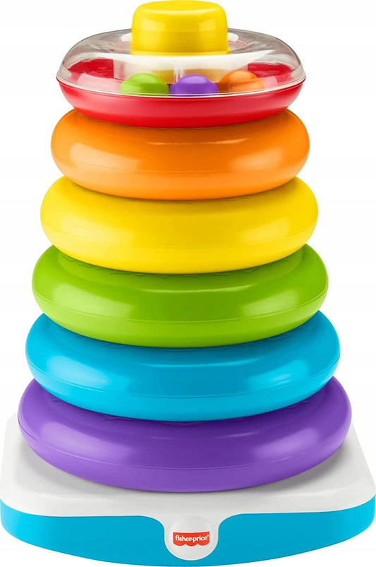 FISHER-PRICE giga piramidka z kółek, kolorowa zabawka do układania z grzechoczącym kółkiem dla dziecka 12 m+