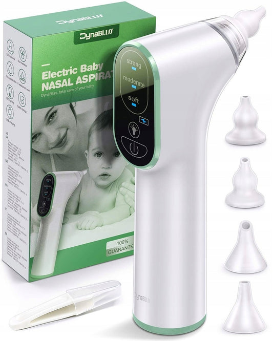 DynaBliss elektryczny ASPIRATOR do nosa z lampką, biały, z 4 silikonowymi końcówkami i regulacją siły ssania