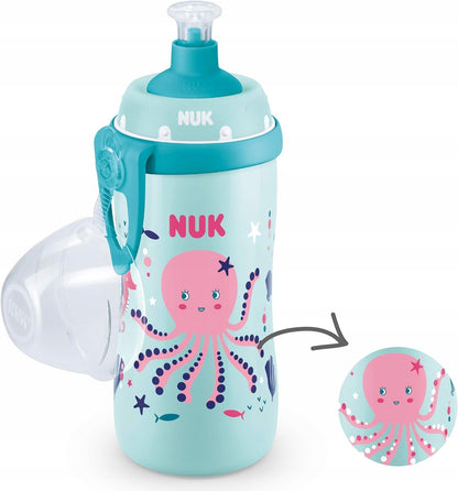 NUK Junior Cup STICLĂ 18 m+ tetină push-pull 300 ml EFECT CAMELEON