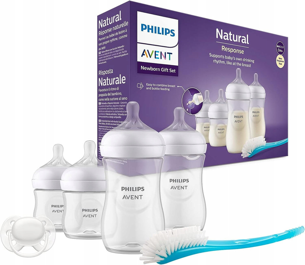 PHILIPS AVENT Natural Response set 4 biberoane suzetă perie