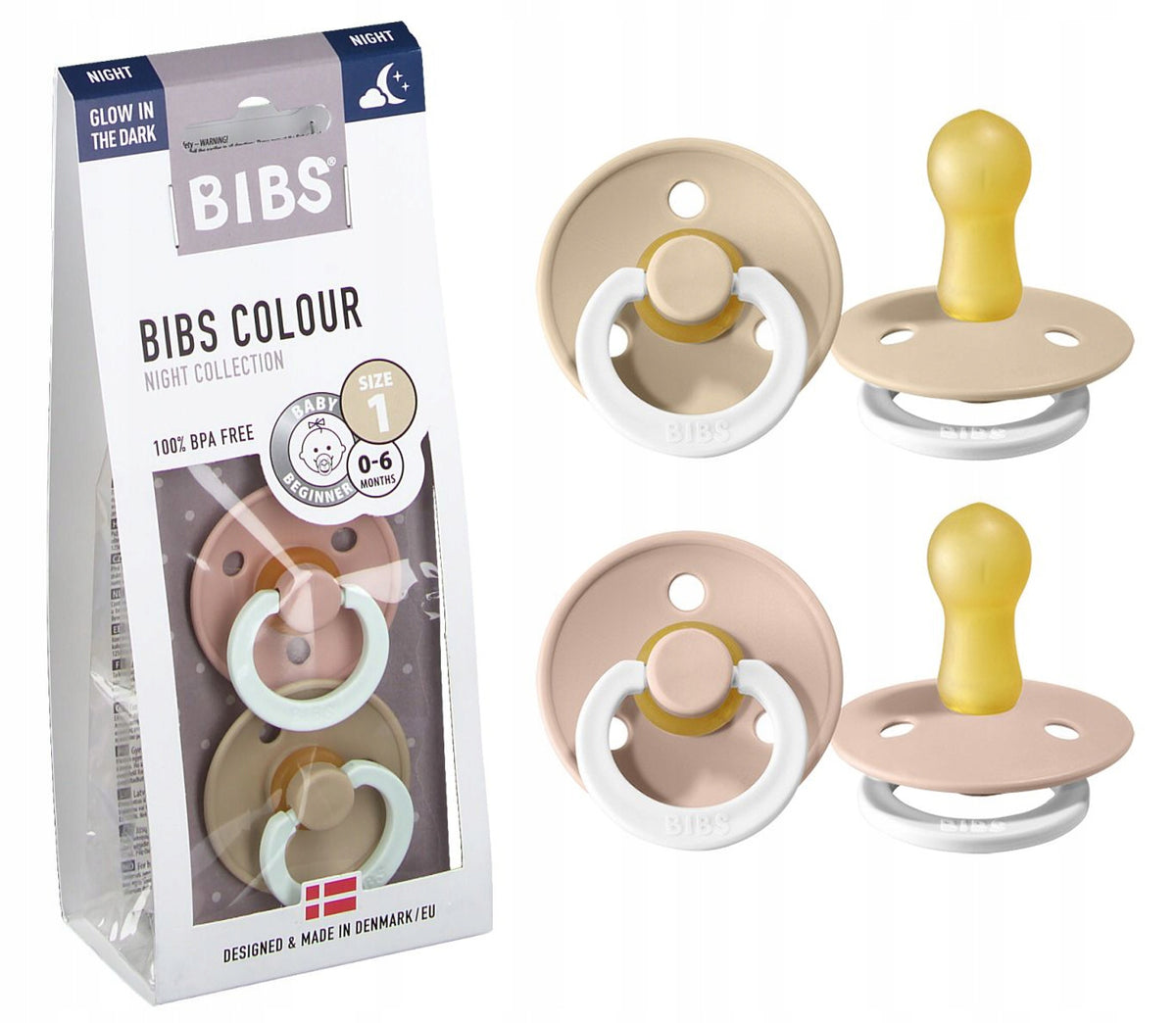 BIBS COLOUR GLOW sucettes apaisantes 2-pack caoutchouc 0-6 mois