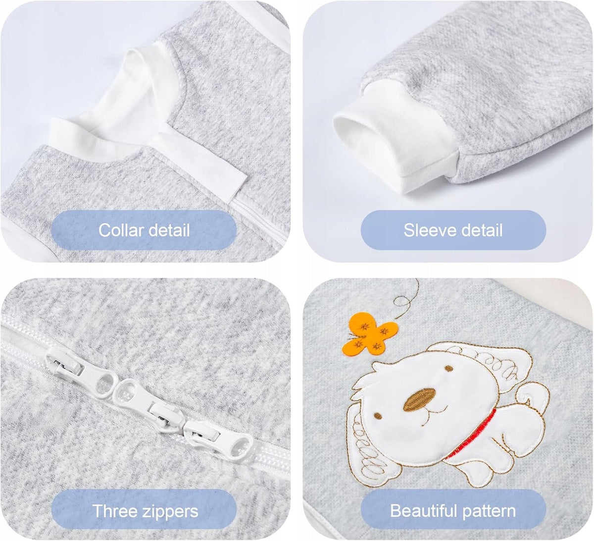 MIKAFEN śpiworek do spania zimowy 2,5TOG 70-85cm, 100% bawełna, używany, detale kołnierza, rękawa, zamki i wzór