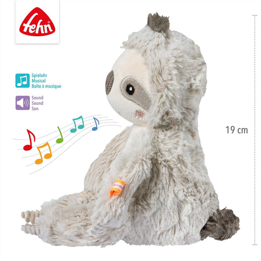 FEHN Leniwiec przytulanka z Cry Sensorem 19cm, miękki pluszak z dźwiękami natury i melodiami dla niemowląt