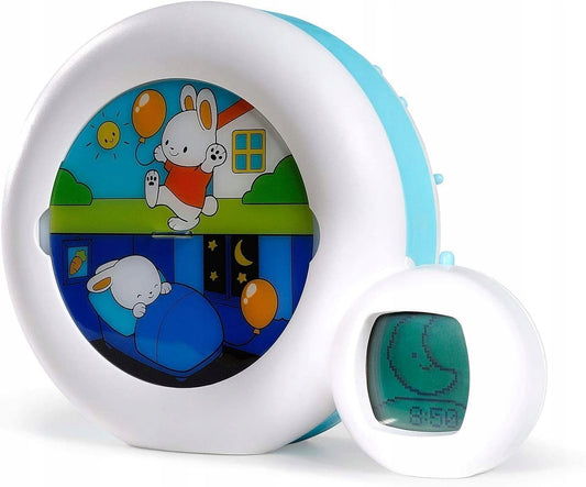 PABOBO Kid'Sleep Moon 3w1 budzik treningowy, zegar i lampka nocna dla dzieci 3+ w kolorze biało-turkusowym