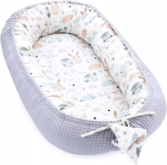 TOTSY BABY kokon niemowlęcy gniazdo 90 x 50, dwustronny kokon dla niemowląt z grubą krawędzią i oddychającą bawełną
