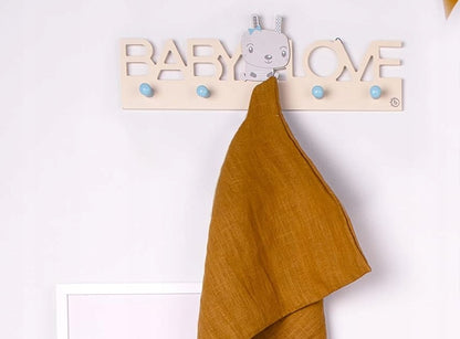 BIECO Baby Love portemanteau en bois avec 5 crochets LAPIN