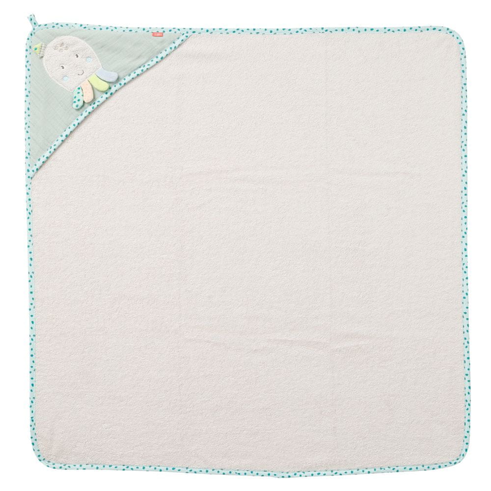 FEHN Morskie Stworzenia RĘCZNIK Z KAPTUREM 80x80 cm miękki biało-turkusowy ręcznik kąpielowy z aplikacją syrenki
