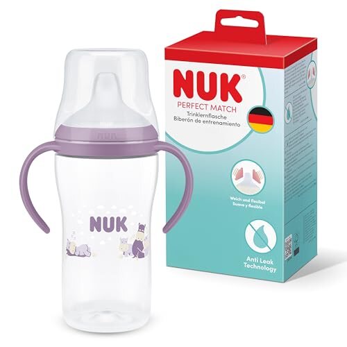 NUK Perfect Match kubek treningowy 260 ml 6+ Hipopotam z uchwytami, miękki element i technologia anti leak