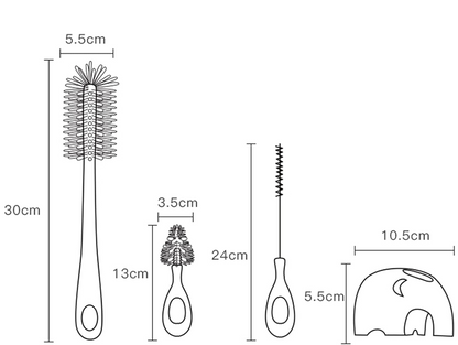 BEBAMOUR 3i1 silikonebørster til rengøring af flasker, sutter og sugerør 32cm