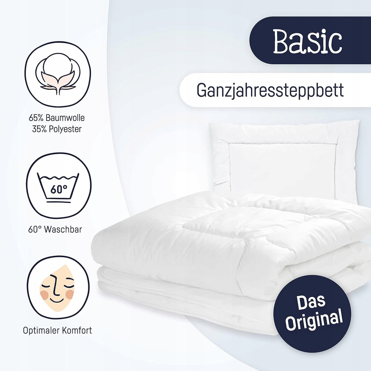 JULIUS ZOLLNER BASIC ensemble oreiller et couette 100 x 135 cm/40 x 60 cm