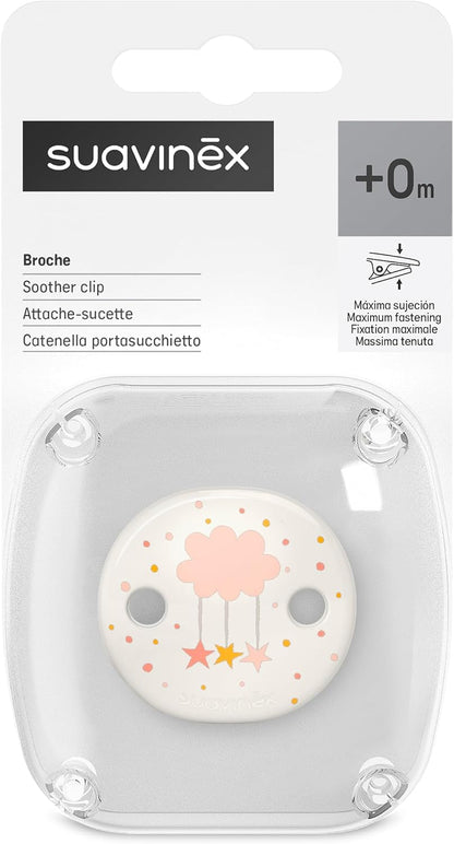 SUAVINEX Dreams zawieszka do smoczka z klipsem 0+ różowa, uchwyt na smoczek z kolekcji Dreams