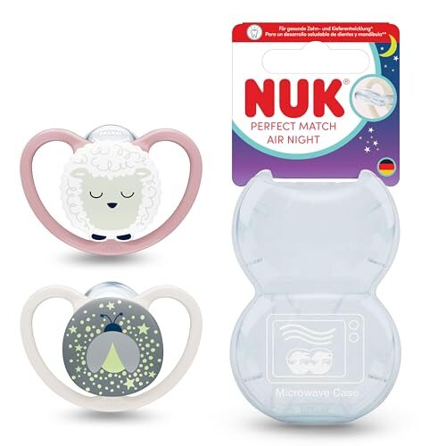 NUK Perfect Match Air Night smoczki 6-18 mies. z etui i świecącym w ciemności wzorem dla niemowląt