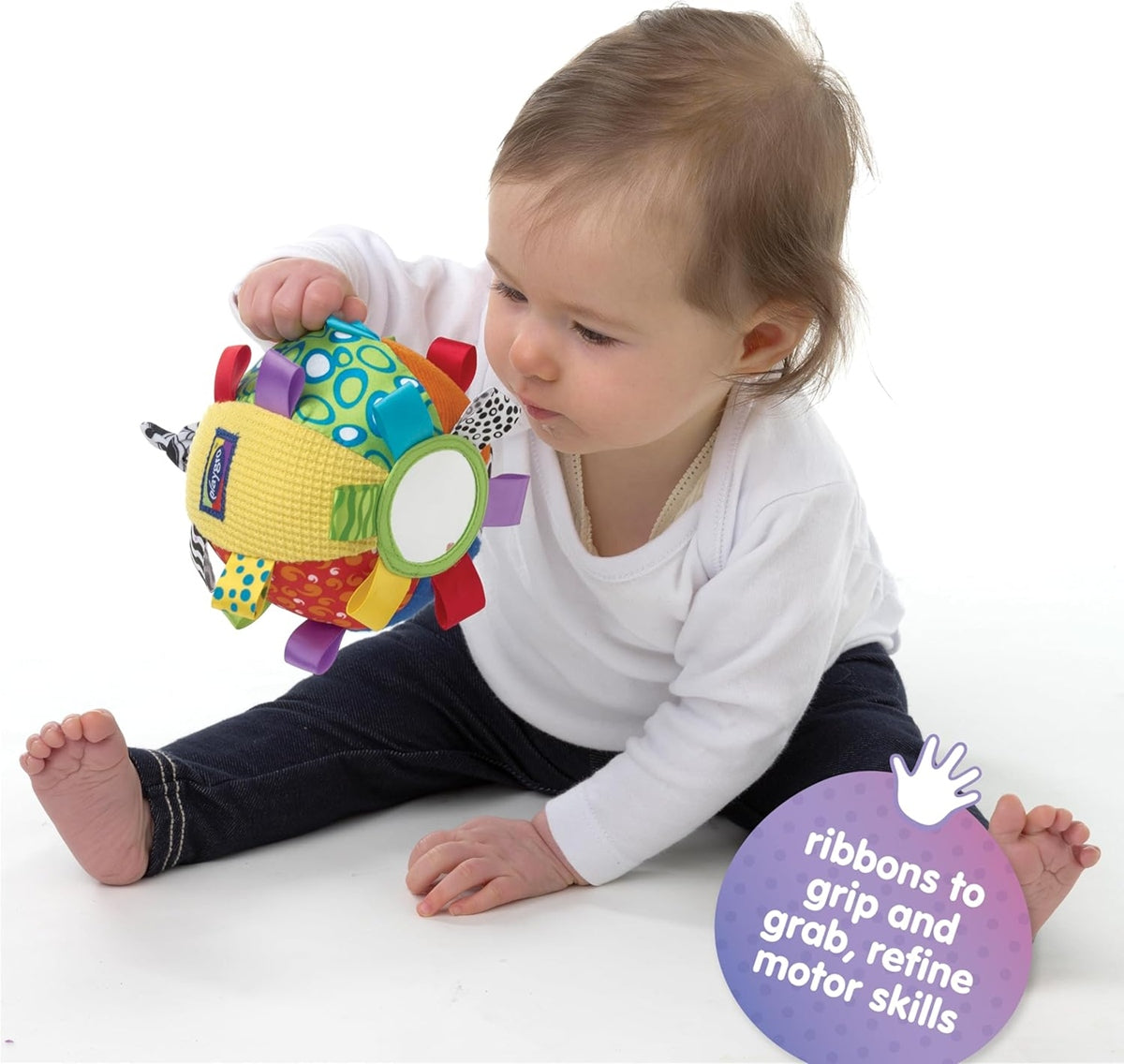 PLAYGRO Loopy Loops sensoryczna pluszowa piłka z lusterkiem i dzwoneczkiem
