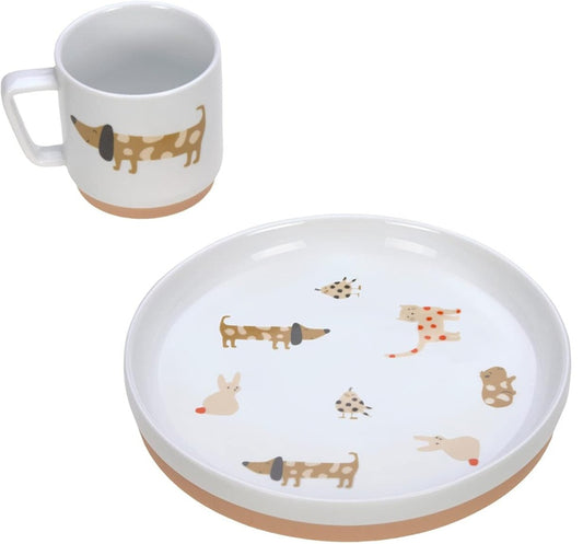 LASSIG Little Mateys porcelanowy zestaw talerz i kubek 200 ml ZWIERZĘTA