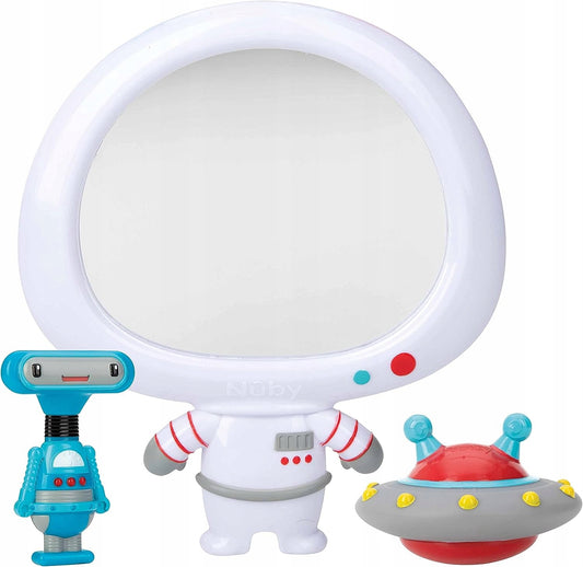 NUBY lusterko z przyssawką + 2 zabawki do kąpieli, białe lusterko UFO dla dzieci 12 m+, z przyssawkami