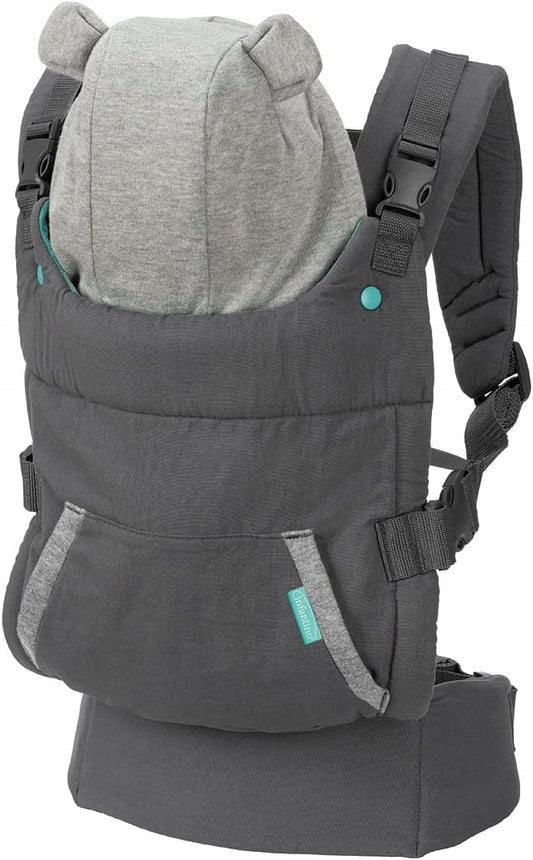 INFANTINO Cuddle Up nosidełko ergonomiczne 5,5 - 18 kg z kapturem, szare nosidło dla dziecka