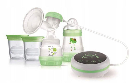 MAM Laktator 2w1 Elektryczny + ręczny U, biało-zielony laktator BPA/BPS-free, używany, bez butelek