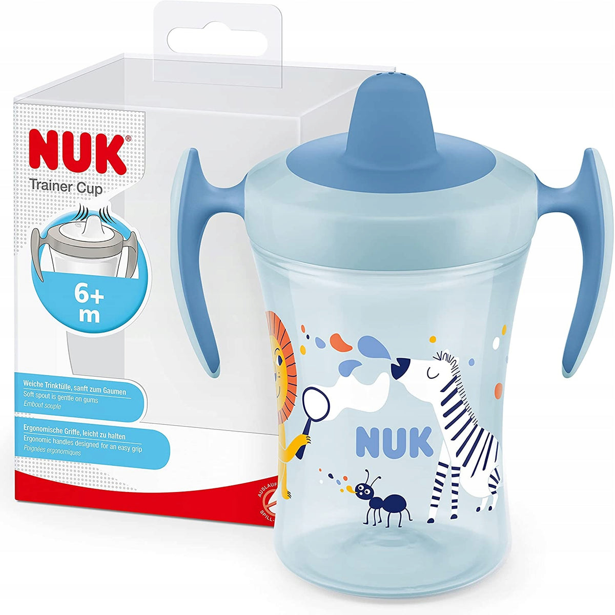 NUK Trainer Cupdrip cupAge 6 m +colour: blue and green with animal motifscapacity 230 mlMaterial