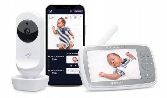 MOTOROLA VM44 Connect niania elektroniczna 4,3" FHSS z aplikacją - monitor z kamerą, ekranem LCD i smartfonem