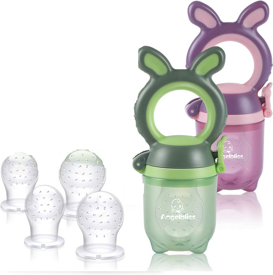 ANGELBLISS anneau de dentition distributeur de fruits pour bébés 3-12m 2 pièces 6 embouts