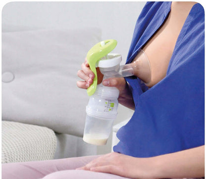 MAM kompaktowy LAKTATOR RĘCZNY z butelką 160 ml, biało-zielony ręczny laktator z ergonomicznym uchwytem