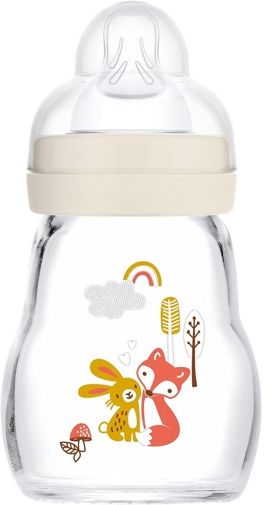 MAM Feel Good biberón de vidrio 170 ml 0 m+ tetina 1
